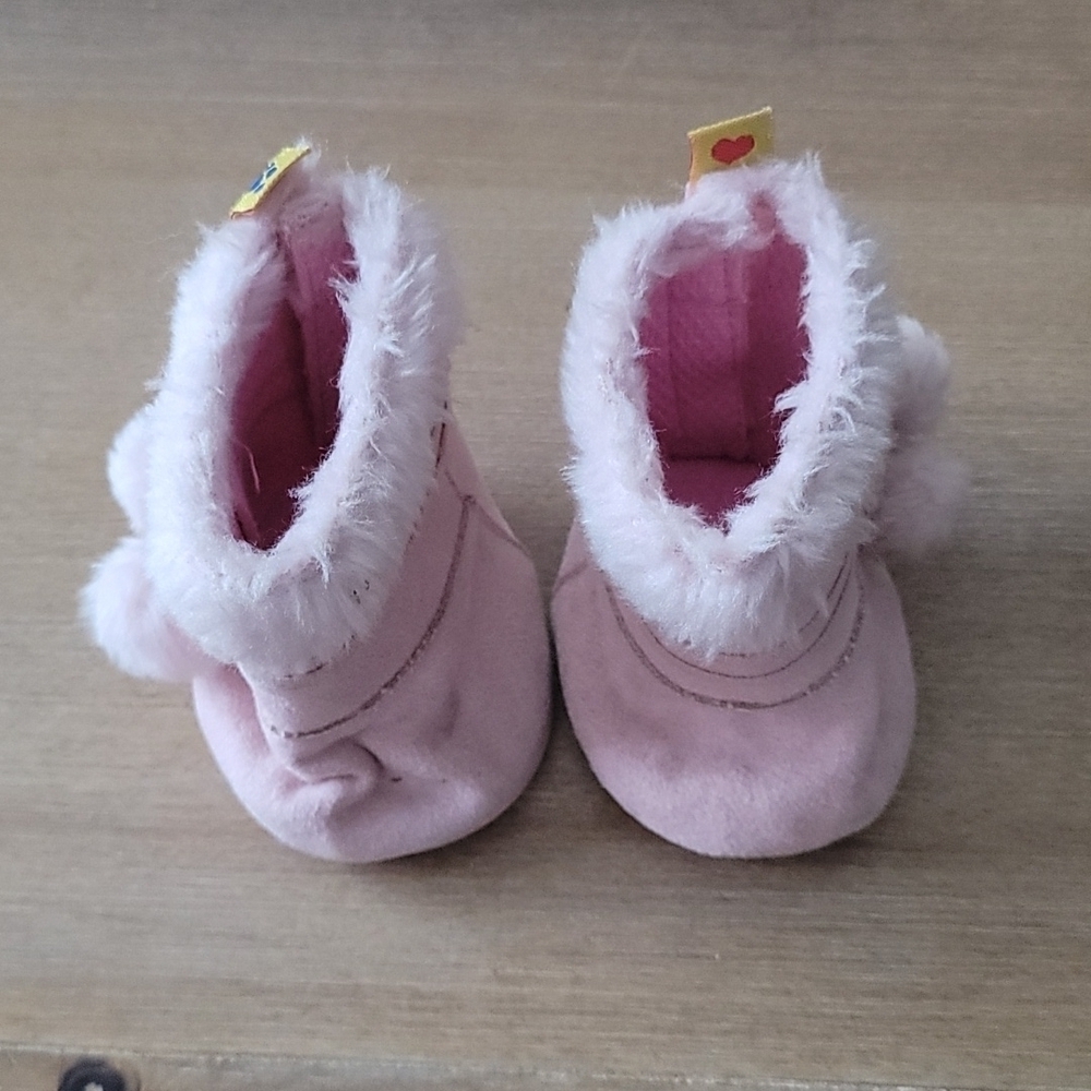 Build-A-Bear Pink Suede Boots with side pom-poms